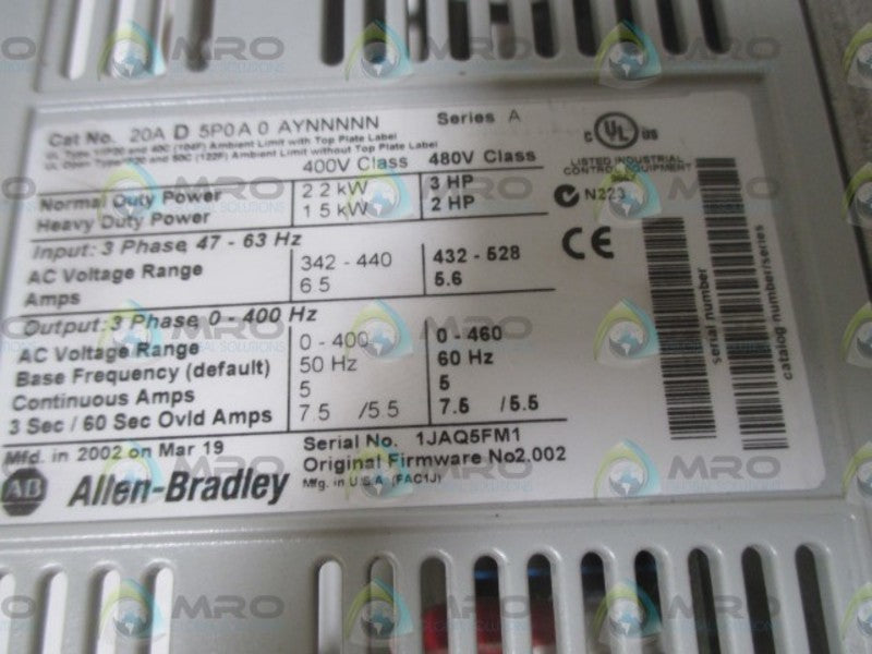 INDUSTRIAL SPARE PART 20AD5P0A0AYNNNNN SER. A UNMP