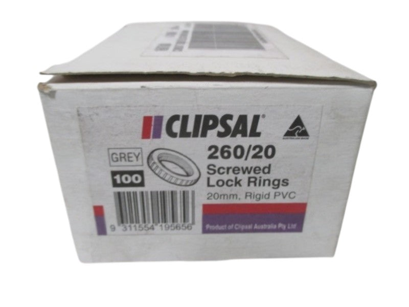 LOT OF 100 CLIPSAL 260/20 SCREWED LOCK RINGS NSNP IN  A BOX