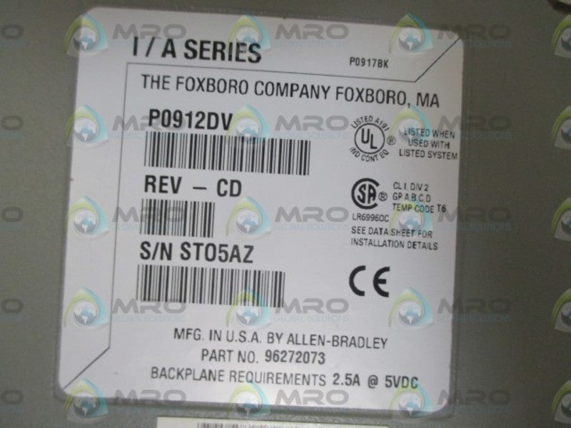 FOXBORO P0912DV CPU MODULE  UNMP