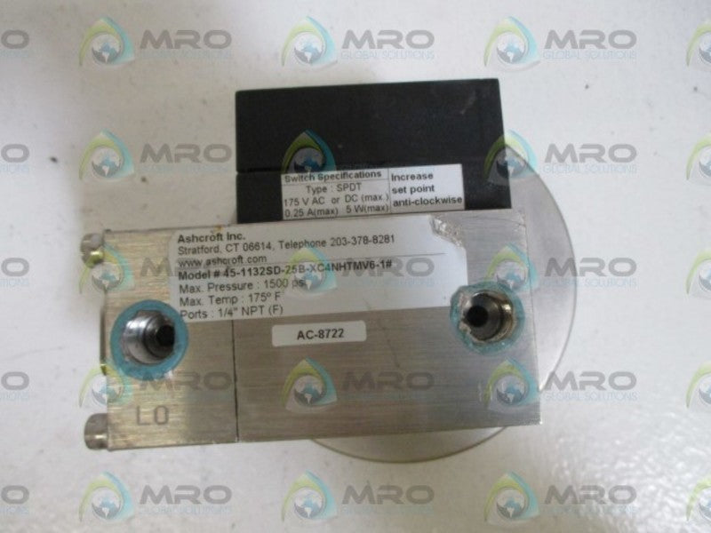 ASHCROFT 45-1132SD-25B-XC4NHTMV6-1# PRESSURE GAUGE 0-1 PSID  UNMP