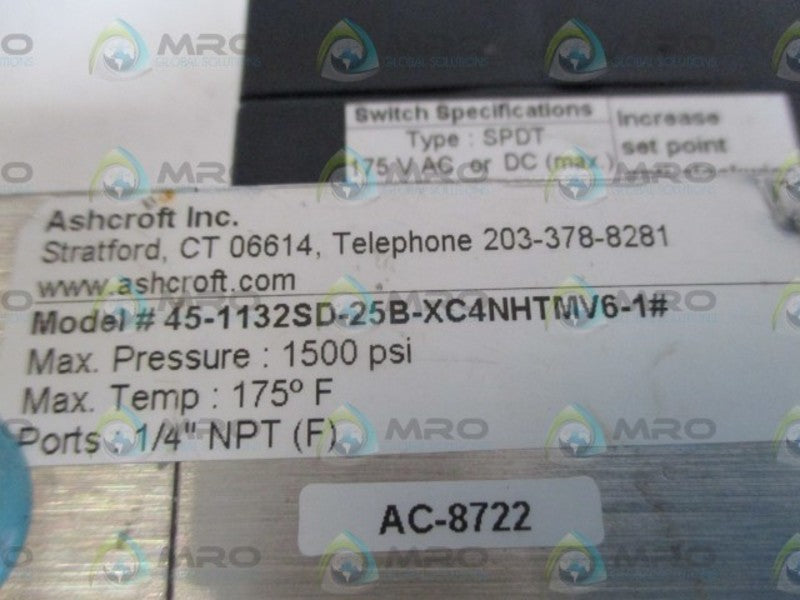 ASHCROFT 45-1132SD-25B-XC4NHTMV6-1# PRESSURE GAUGE 0-1 PSID  UNMP