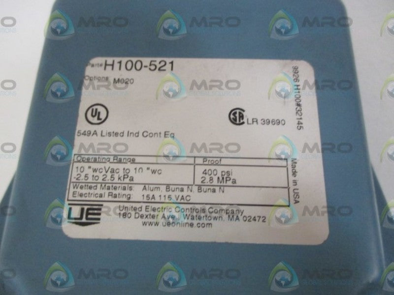 UNITED ELECTRIC H100-521 PRESSURE SWITCH  NSNP