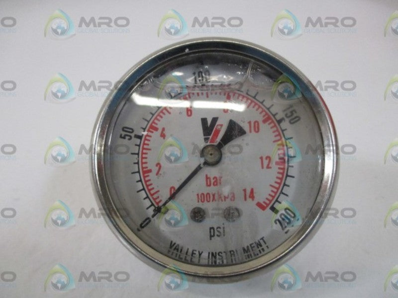 VALLEY INSTR. 2440 GXB 200 LIQUID FILLED PRESSURE GAUGE 0-200PSI  NSMP