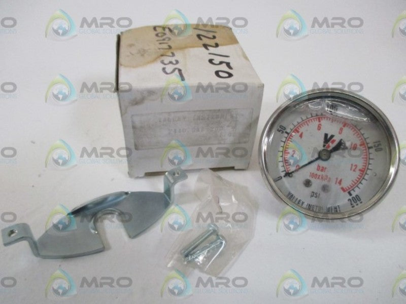 VALLEY INSTR. 2440 GXB 200 LIQUID FILLED PRESSURE GAUGE 0-200PSI  NSMP