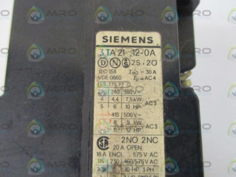 SIEMENS 3TA2112-0A CONTACTOR  UNMP