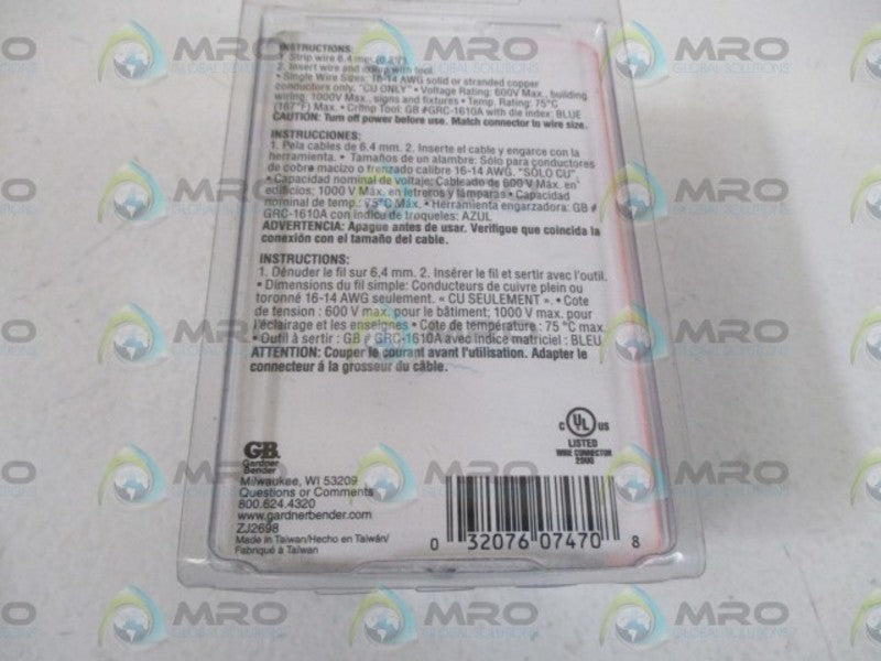 GARDNER  BENDER 75-123 BUTT SPLICE FULLY INSULATED  ORIGINAL PACKAGE