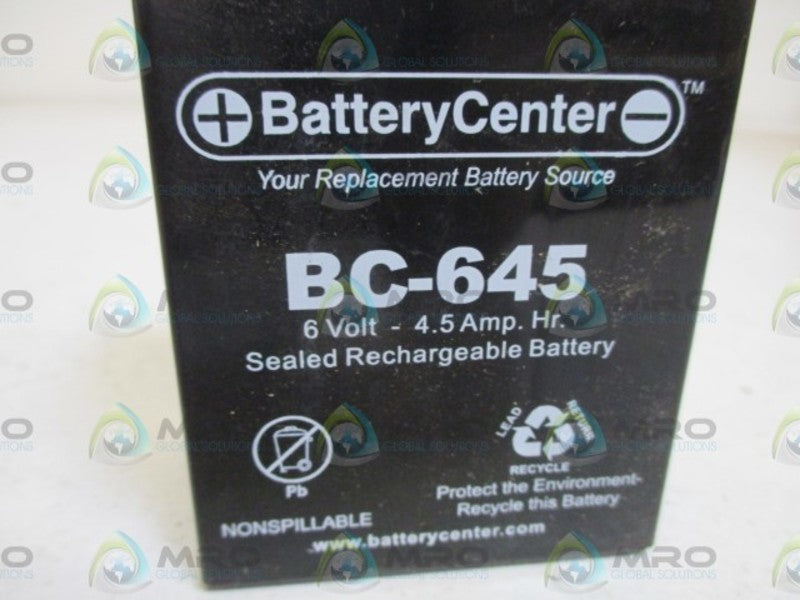 BATTERY CENTER BC-645 SEALED RECHARGEABLE BATTER 6V-4.5AMP HR.NSNP