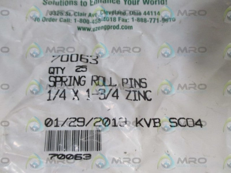 LOT OF 25 ENGINEERED SRPING ROLL PINS NSNP IN A FACTORY BAG