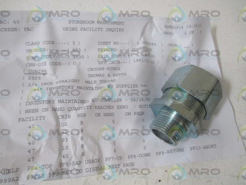 CROUSE-HINDS CGB296 3/4" STRAIGHT MALE THREAD  NSNP