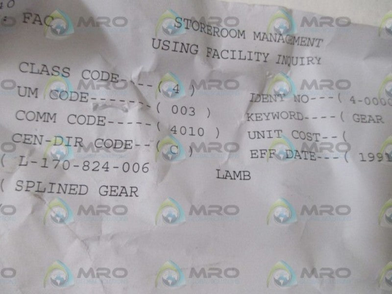 LAMB L-170-824-006 SPLINDER GEAR  NSNP