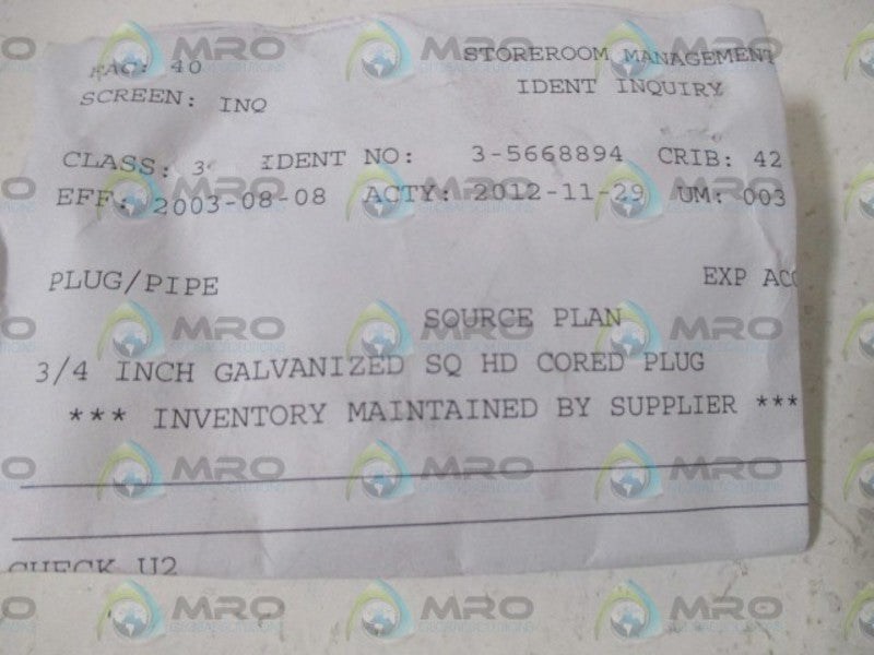 LOT OF 5 SOURCE PLAN 3-5668894 3/4" PLUG/PIPE NSNP