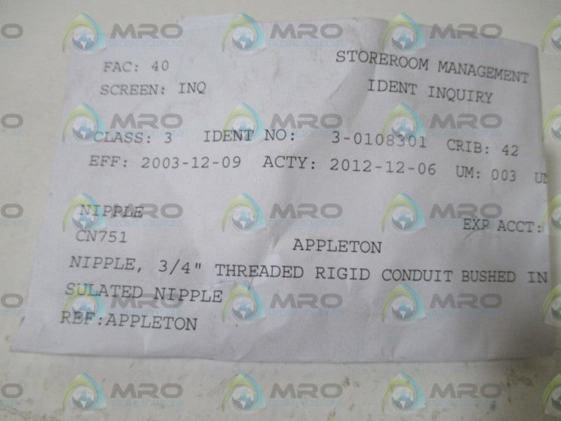 LOT OF 7 APPLETON CN751 3/4"  NSNP