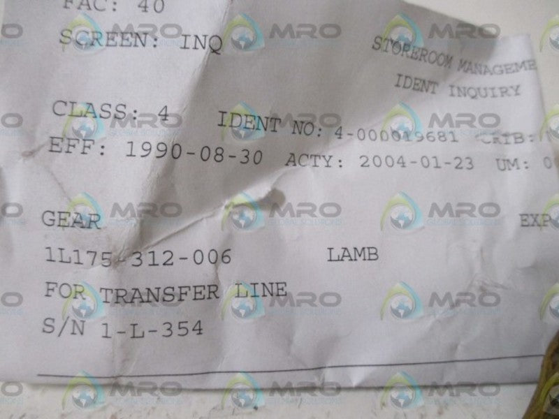 LOT OF 2 LAMB 1L175-312-006 GEAR NSNP