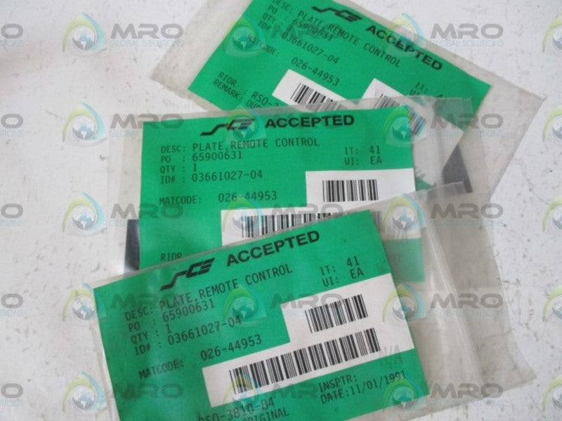 LOT OF 3 SCE 0262-44953 REMOTE CONTROL PLATE NSNP IN A BAG