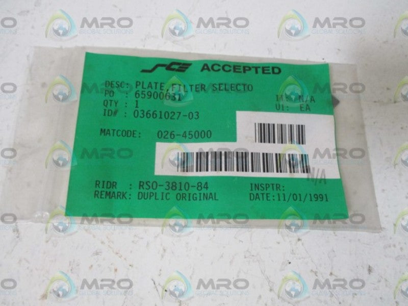 LOT OF 4 SCE 026-45000 FILTER SELECTO PLATE NSNP IN A BAG