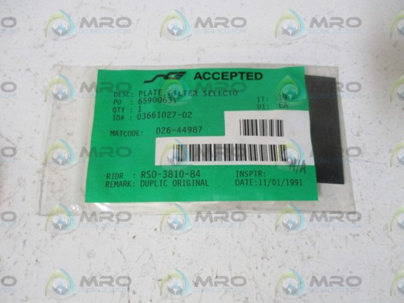 LOT OF 4 SCE 026-44987 FILTER SELECTO PLATE NSNP IN A BAG