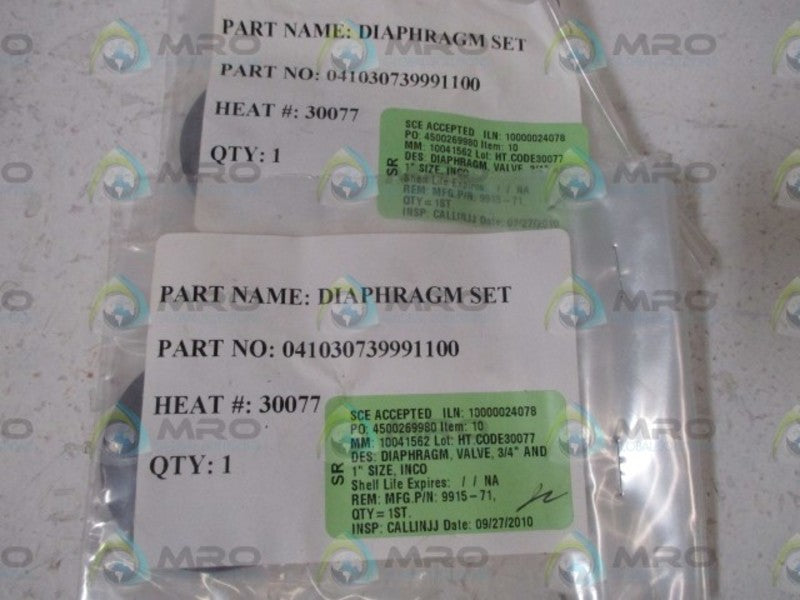 LOT OF 2 SCE 04103073999110 DIAPHRAGM SET NSNP IN A BAG