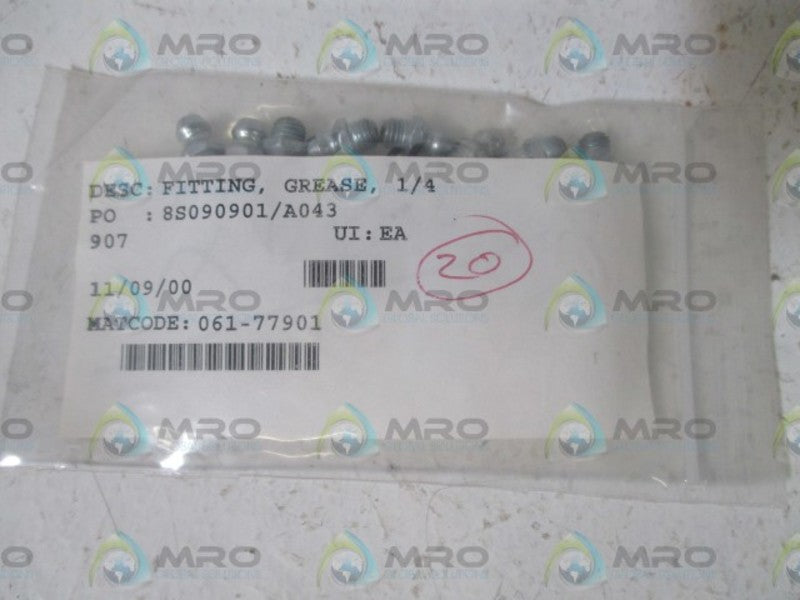 LOT OF 20 061-77901 FITTING, GREASE, 1/4" NSNP IN A BAG