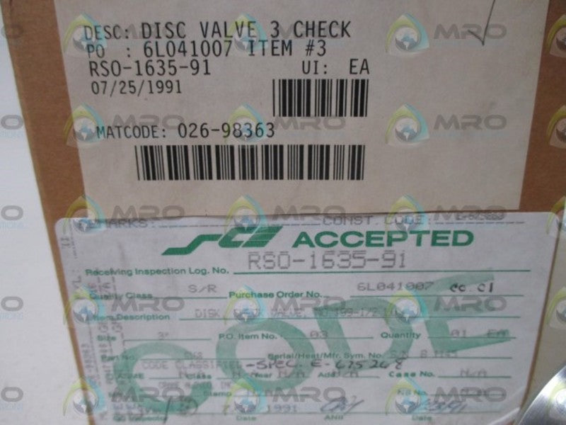 SCE RSO-1635-91 DISC VALVE  NSMP
