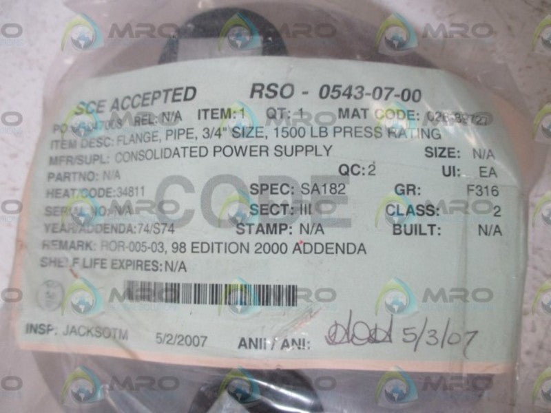 SCE  RSO-0543-07-00 FLANGE PIPE 3/4"  NSNP IN A BAG