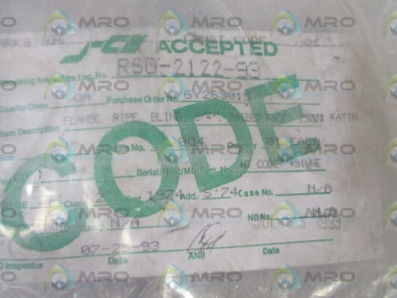 SCE RSO-2122-93 FALNGE PIPE BLING 3/4"  NSNP IN A BAG