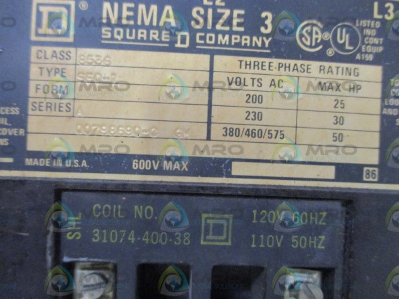 SQUARE D 8536-SEO1 STARTER 120V (AS PICTURED)  UNMP
