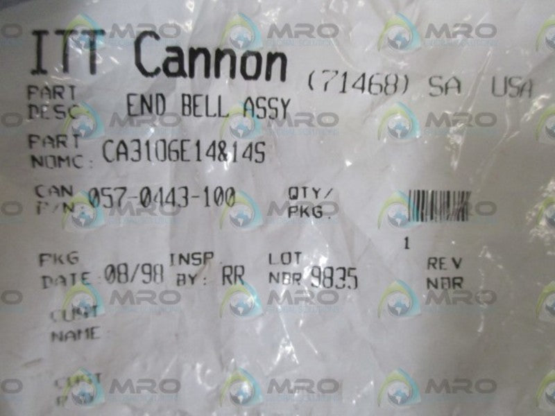 ITT CANNON 057-0443-100 END BELL ASSY.  NSMP