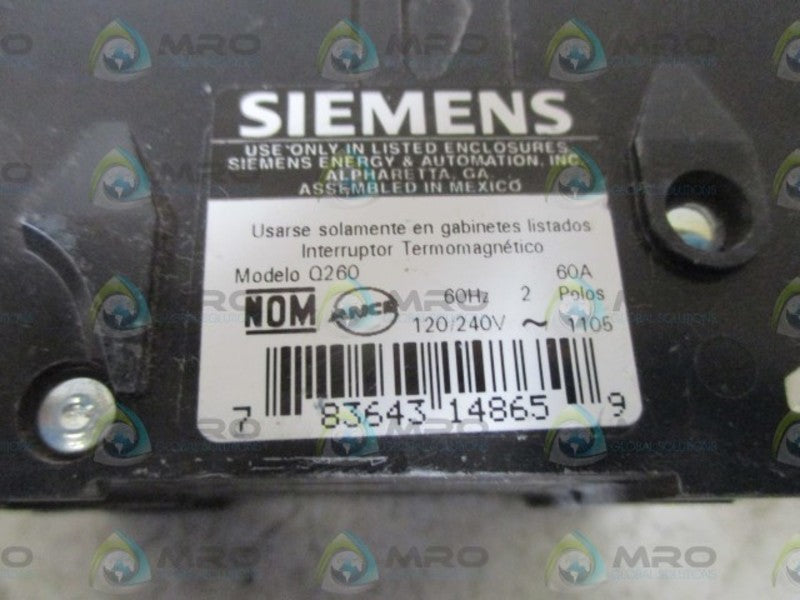 SIEMENS Q260 CIRCUIT BREAKER 60A  UNMP