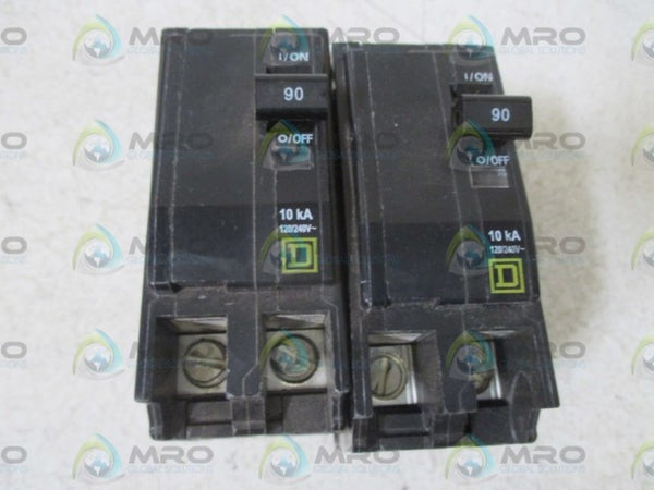 LOT OF 2 SQUARE D QOB290 CIRCUIT BREAKER UNMP