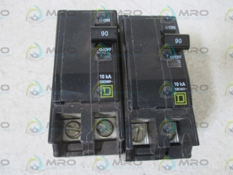 LOT OF 2 SQUARE D QOB290 CIRCUIT BREAKER UNMP