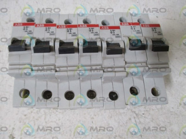 LOT OF 7 ABB S261 D3 CIRCUIT BREAKER UNMP