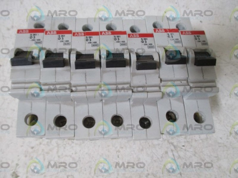 LOT OF 7 ABB S261 D3 CIRCUIT BREAKER UNMP