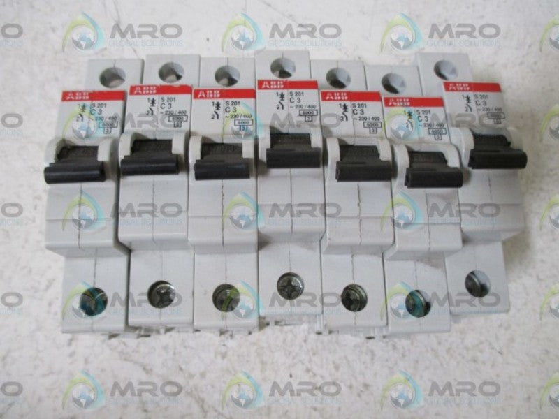 LOT OF 7 ABB S201 C3 CIRCUIT BREAKER UNMP