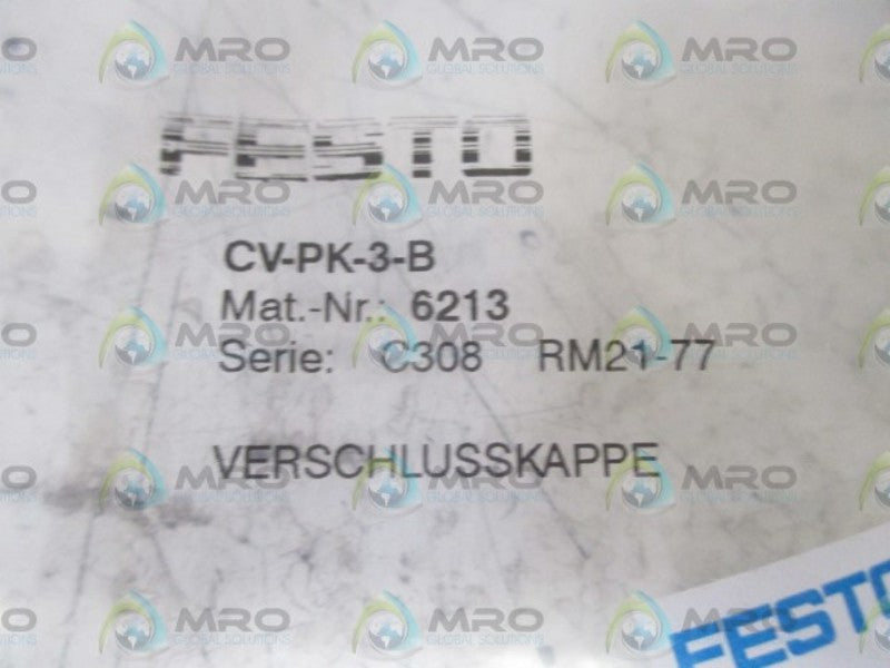 LOT OF 10 FESTO CV-PK-3-B SEAKING CAP NSNP IN A FACTORY BAG