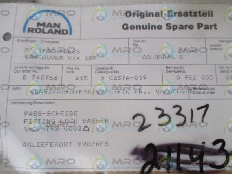 MANROLAND 16.25798-0003 FITTING LOCK WASHER  NSNP IN A BAG