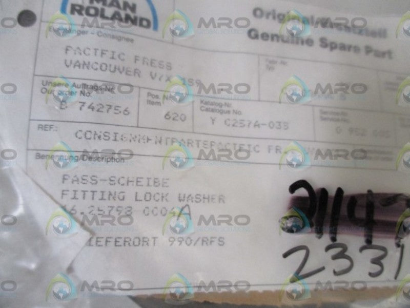 LOT OF 2 MANROLAND 16.25798-0004 FITTING LOCK WASHER NSNP IN A BAG