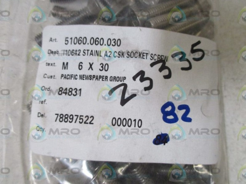 LOT OF 82 PACIFIC NSNPSPAPER GROUP 510.060.030 SOCKET SCREW NSNP IN A BAG