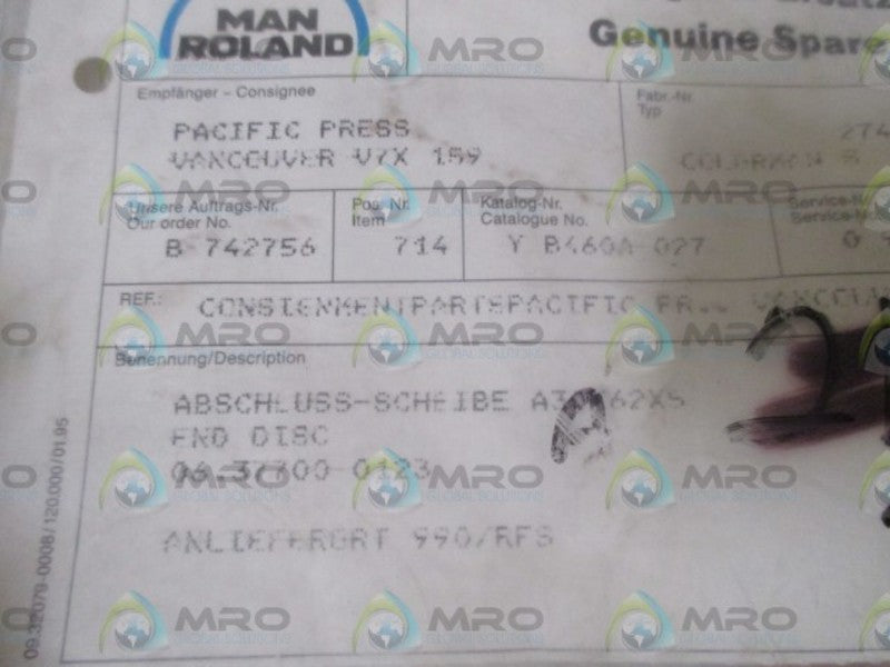 MANROLAND 06.37700-0123 END DISC  NSNP IN A BAG