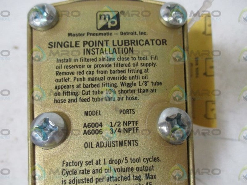 MASTER-PNEUMATIC MODEL A6006 SIGNLE POINT LUBRICATOR  NSNP IN  A BOX