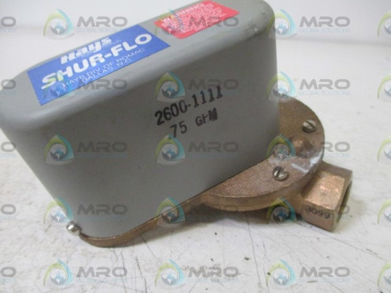 HAYS 2600-1111 FLOW SWITCH .75GPM  NSNP