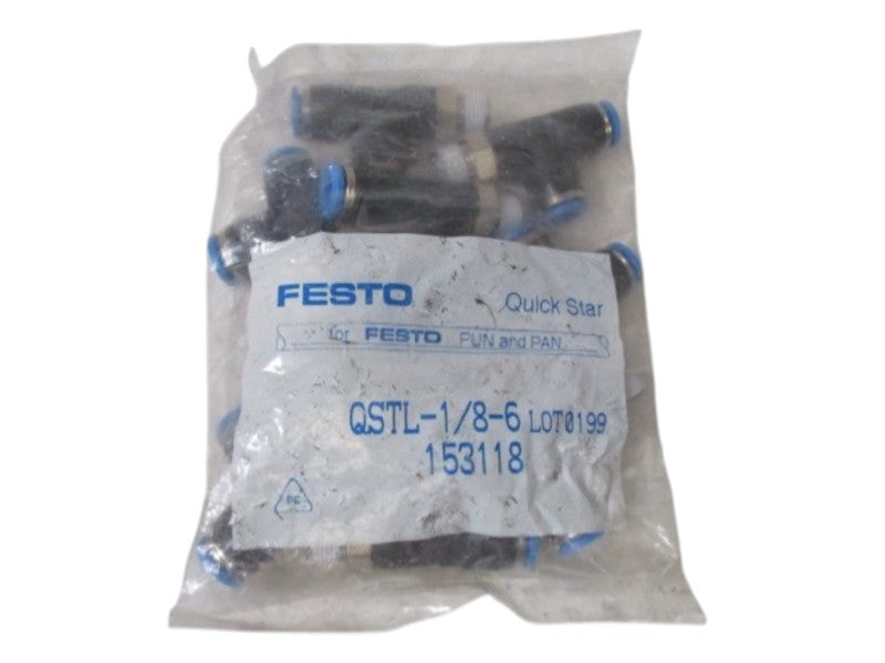 LOT OF 10 FESTO QSTL-1/8-6 T-COONECTOR NSNP IN A FACTORY BAG