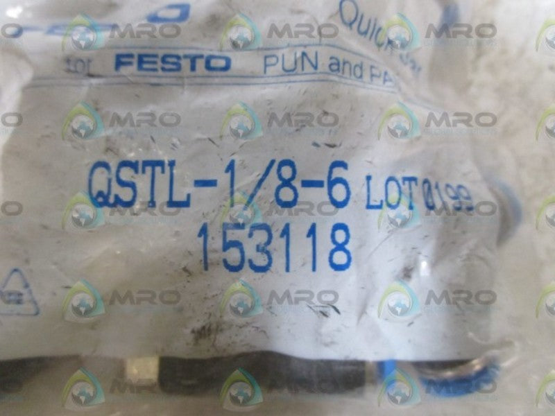 LOT OF 10 FESTO QSTL-1/8-6 T-COONECTOR NSNP IN A FACTORY BAG