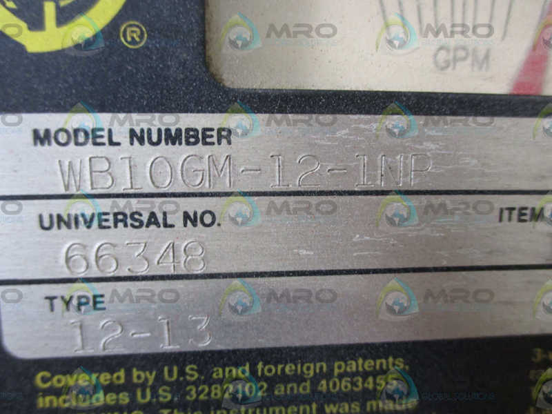 UNIVERSAL FLOW MONITOR INC. WB10GM-12-1NR METER 10-0GPM NSNP