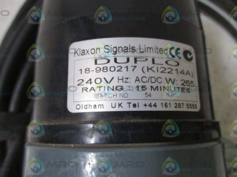 KLAXON 18-980217 DUPLO 240V  UNMP