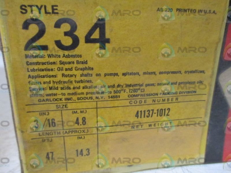 GARLOCK STYLE 234 COMPRESSION PACKING  NSMP