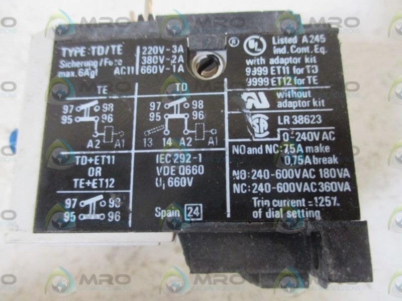 SQUARE D 9065 TD1,2 OVERLOAD RELAY 1,2-1,8A  UNMP
