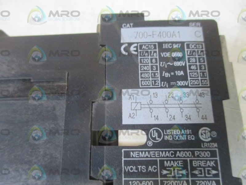 LOT OF 2 ALLEN BRADLEY 700-F400A1 SER.C RELAY 120V UNMP