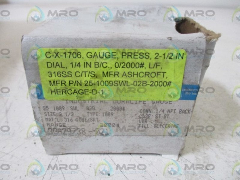 ASHCROFT 251009SWL02B-2000# 0-2000PSI NSMP