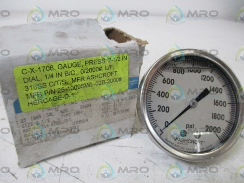 ASHCROFT 251009SWL02B-2000# 0-2000PSI NSMP