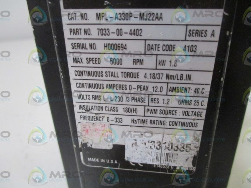 INDUSTRIAL SPARE PART MPL-A330P-MJ22AA SER. A UNMP